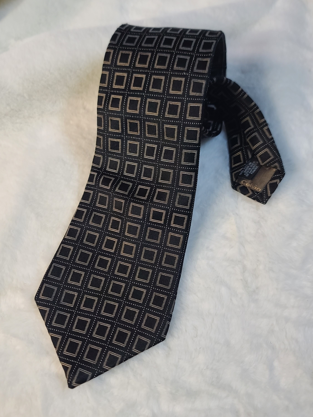 Calvin Klein Black Geometric Square Pattern Men's Tie